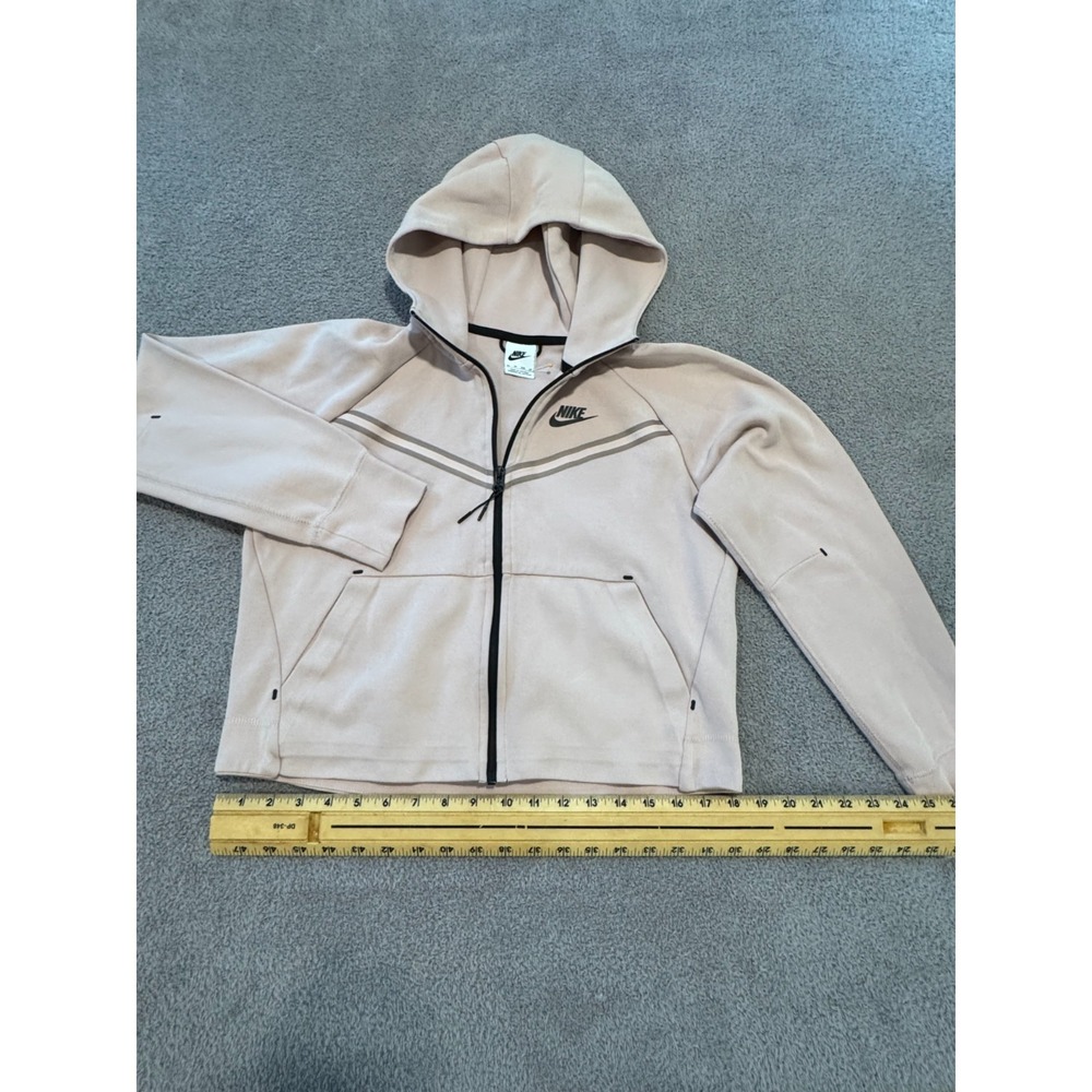 Nike Women's Tech Fleece Full Zip Hoodie Jacket Size XS Pink Beige Black Trim